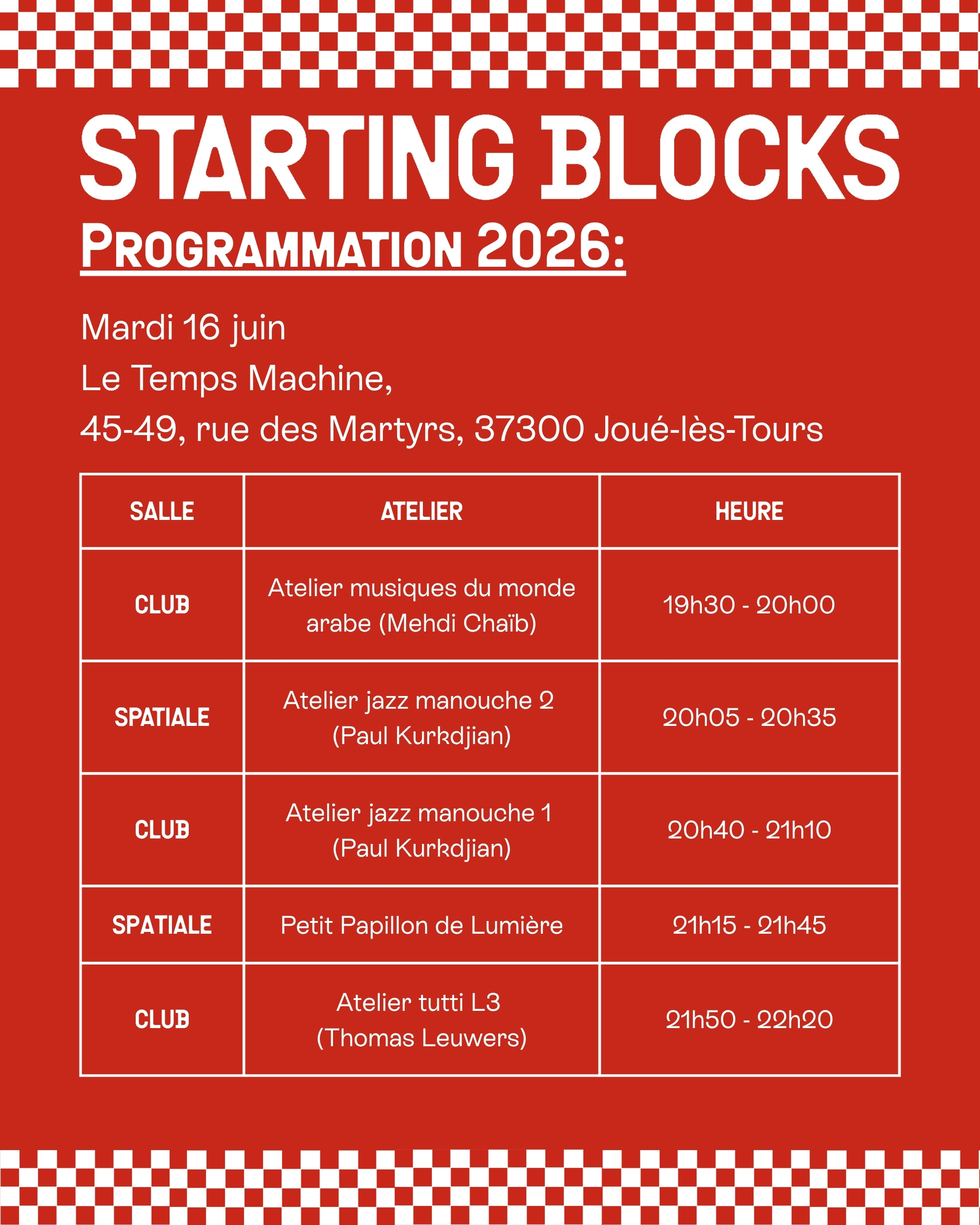 Starting Blocks mardi 16 juin