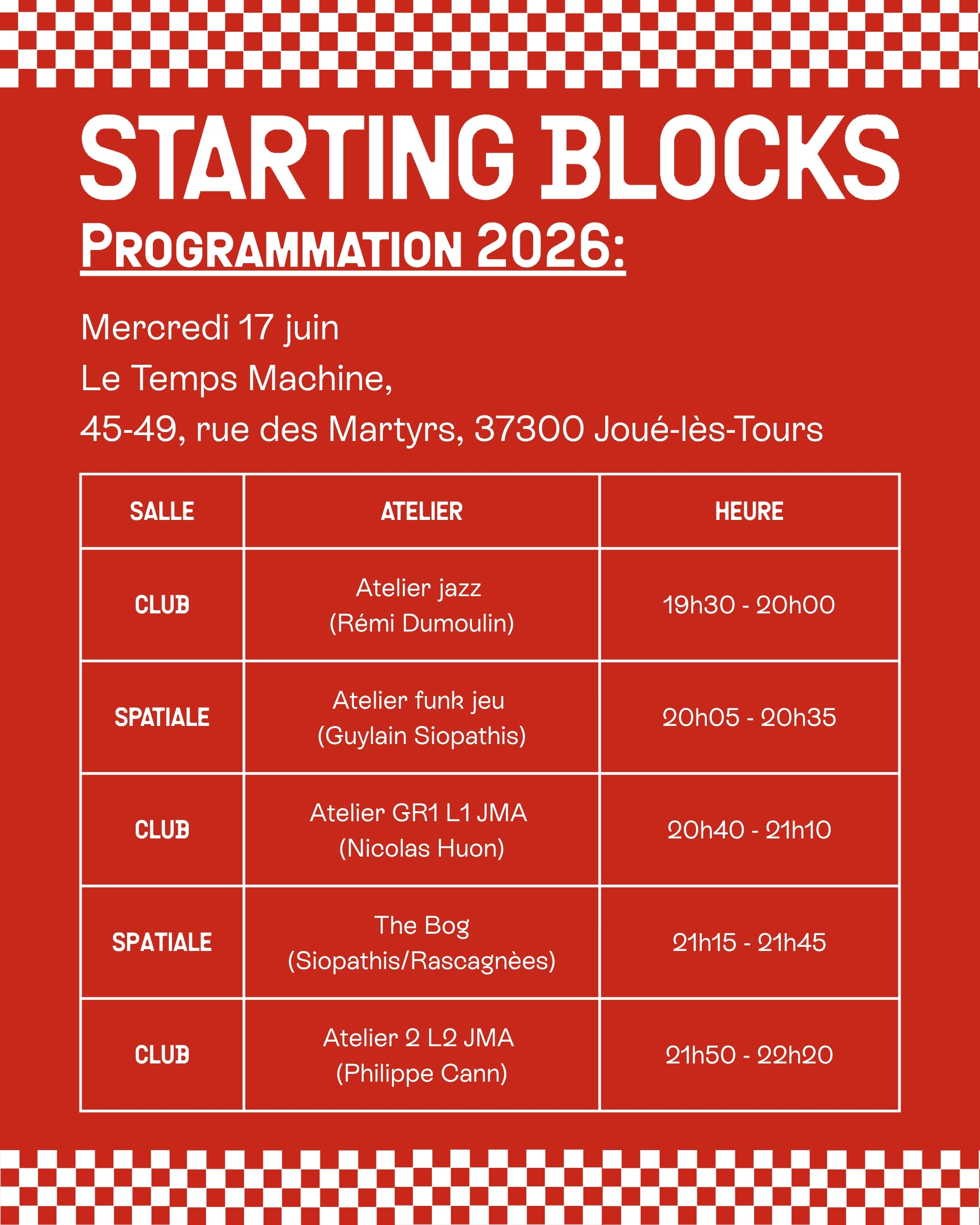 Starting Blocks mercredi 17 juin