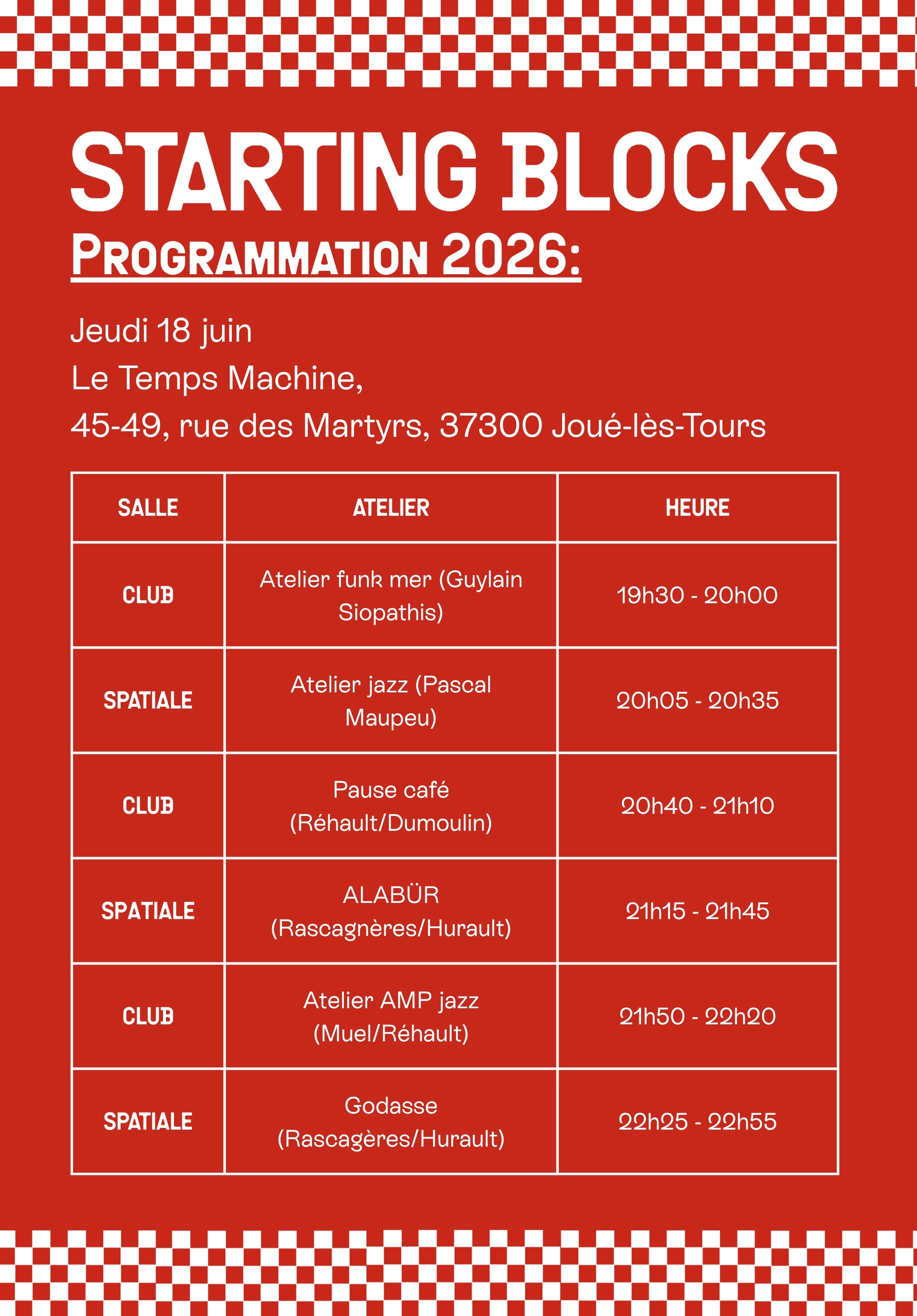 Starting Blocks jeudi 17 juin