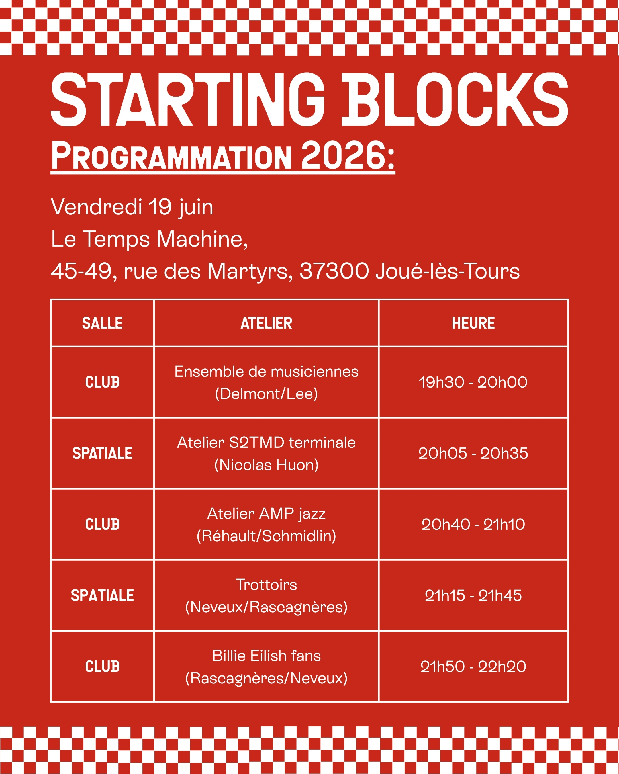 Starting Blocks vendredi 19 juin